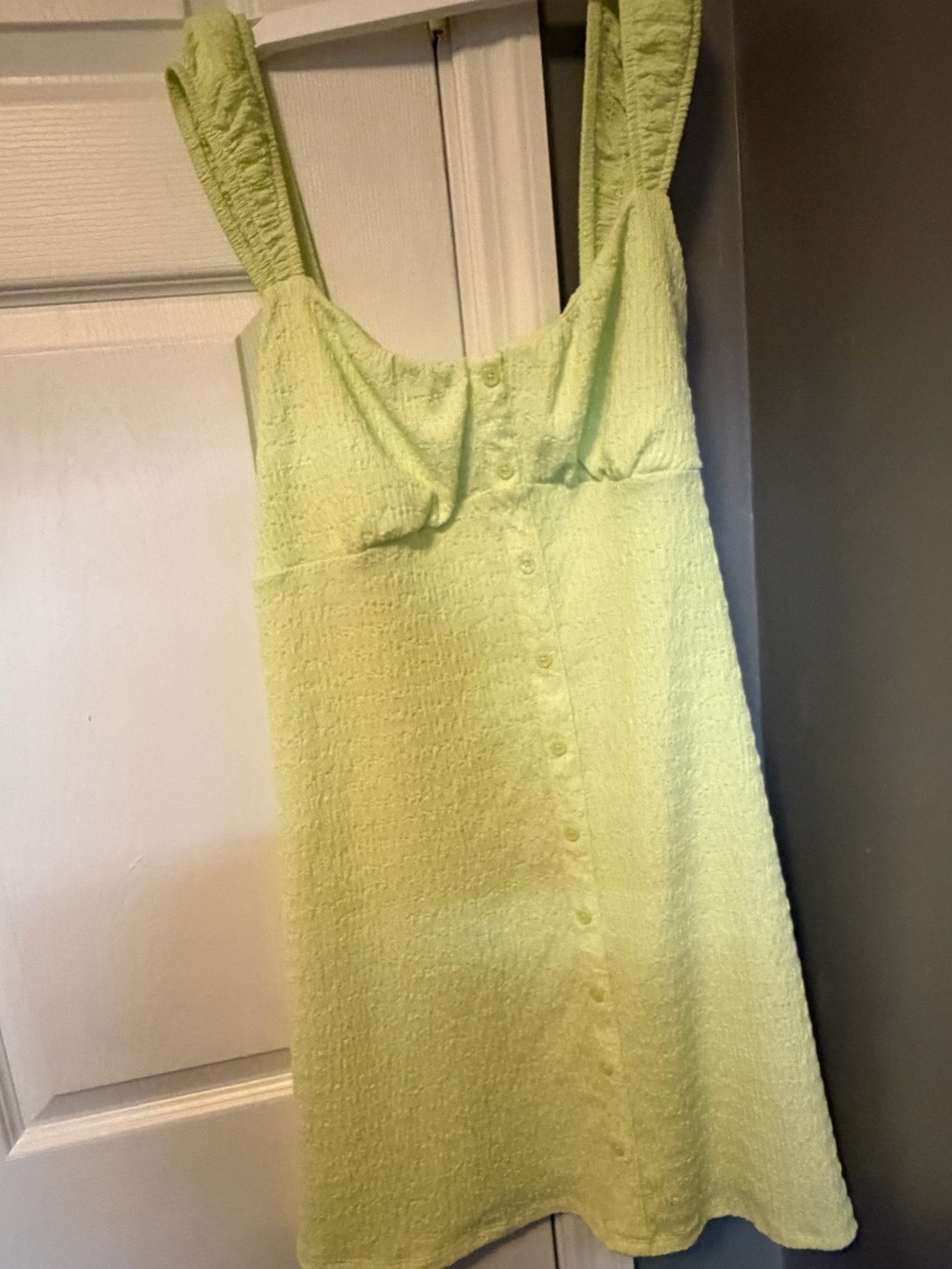 No Boundaries Lime Green Textured Button-Front Sundress